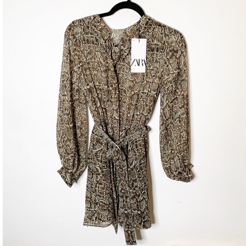 NWT Zara Belted Waist Snake Print Dress SZ S
